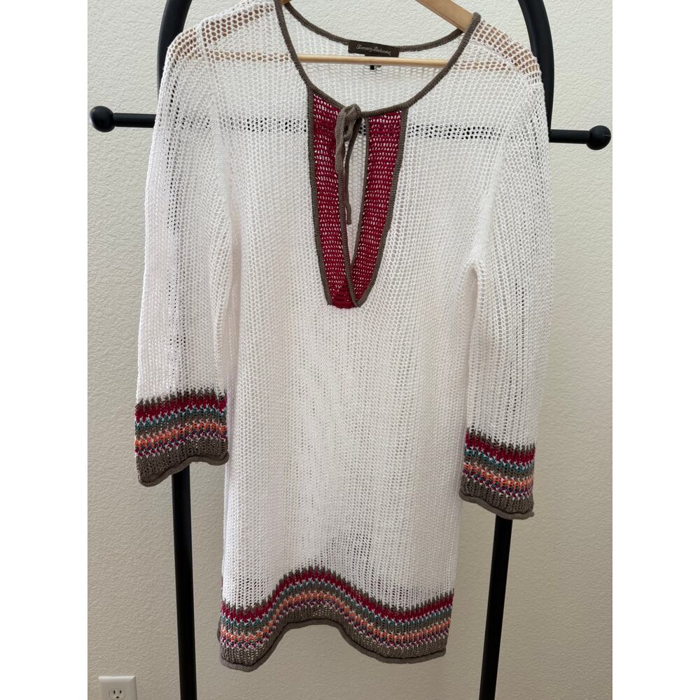 Tommy Bahama Linen/Cotton Blend White Knit Swim Coverup, Large
